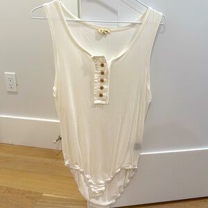 POL White Button-Detail Bodysuit NEW Large